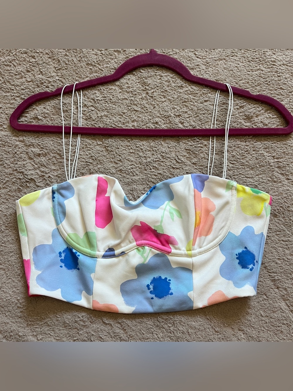 White Fox Floral Corset Top Cropped Preppy Euro Summer Minimalist Vacation Sz S